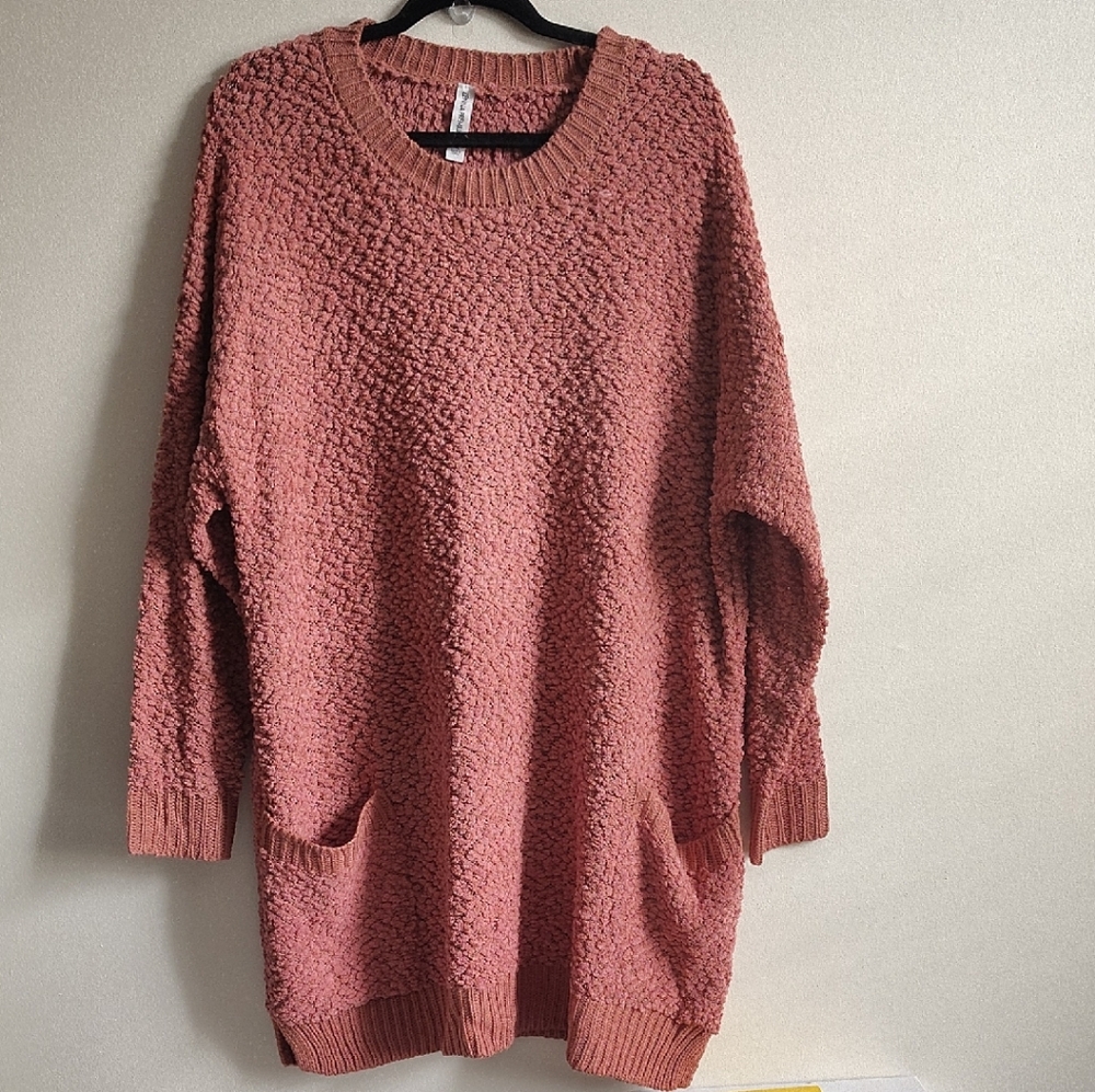 Zenana Outfitters Textured Popcorn Knit Sweater AshRose Plus Size